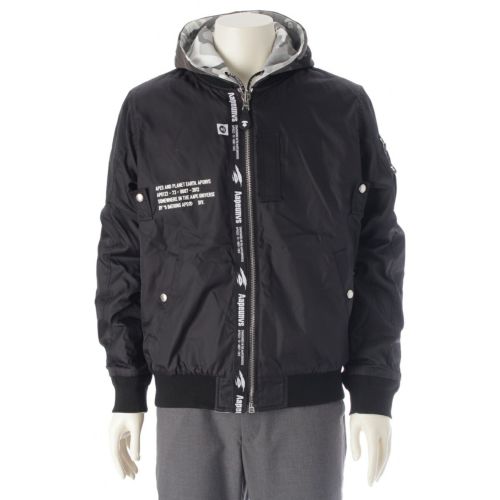 アベイシングエイプ ナイロン×コットン リバーシブル フーデット パーカー ブルゾン アウター ブラック グレー 175/92A