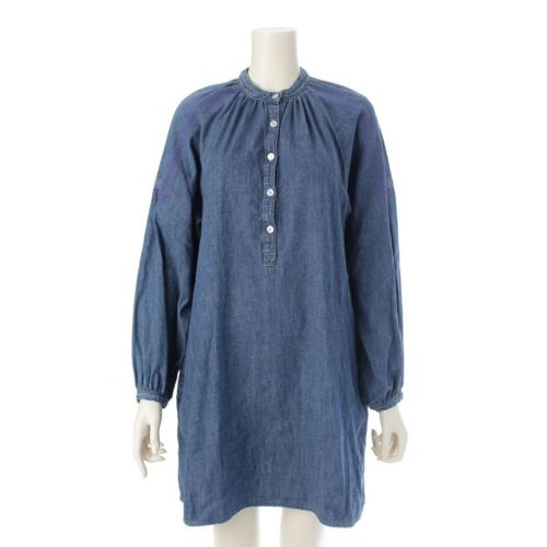 セリーヌ コットン デニム 刺繍 長袖 ワンピース ドレス 2U0262081 インディゴ XS