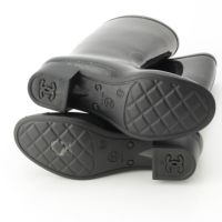 シャネル ラバー カメリア ラメ レインシューズ ブーツ ブラック 36