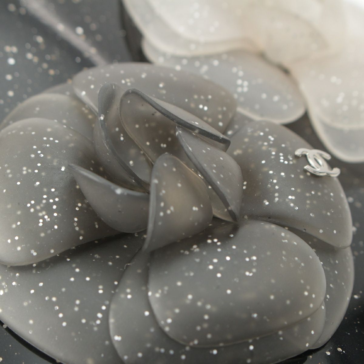 シャネル ラバー カメリア ラメ レインシューズ ブーツ ブラック