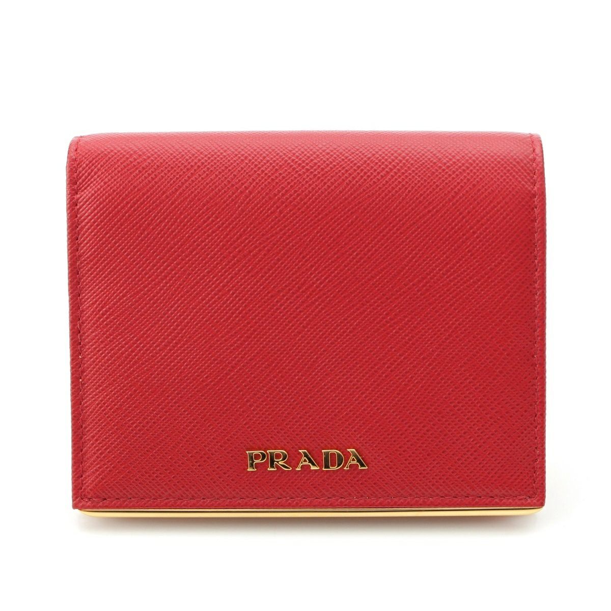 プラダ レザー ロゴ 二つ折り財布 コンパクトウォレット レッド