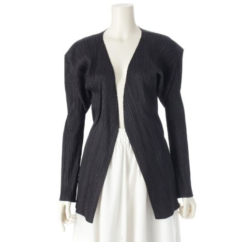 プリーツプリーズ イッセイミヤケ ヴィンテージ クルーネック カーディガン ジャケット ダークグレー ブラック ごま塩 3