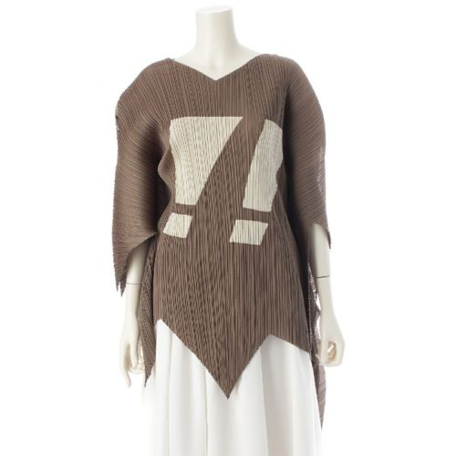 プリーツプリーズ イッセイミヤケ エクステンションマーク !!マーク 吹き出し 変形 トップス PP71-JK683 カーキ F