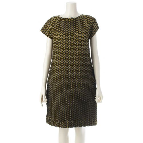 イッセイミヤケ 15AW 3Dスチーム フレンチスリーブ ストレッチ ワンピース ドレス IM54FH513 ブラック イエロー 2