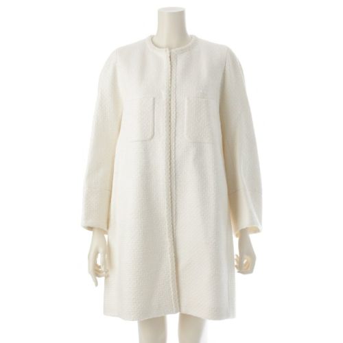 ドゥロワー コットン ノーカラー ツイード コート アウター サイドスリット ポケット 6525-299-0854 ホワイト 36