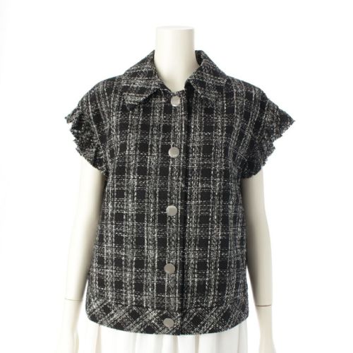 ルネ 25年 ツイード ノースリーブ シルバーボタン テーラードジャケット トップス アウター 6513370 ブラック 38