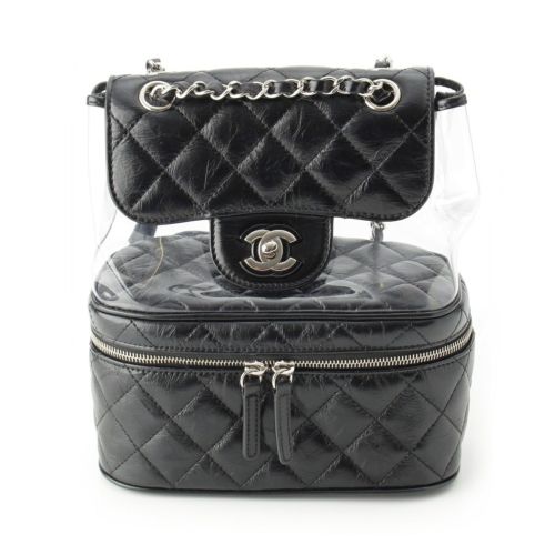 シャネル 25番台 レザー PVC マトラッセ クリア バックパック リュック デイパック ブラック