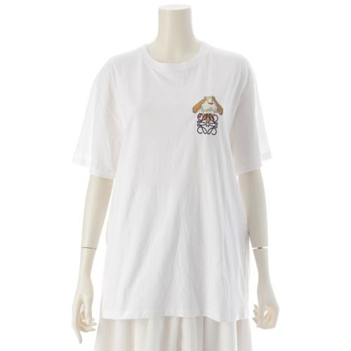 ロエベ スタジオジブリ コットン 刺繍 ロゴ アナグラム ヒン 半袖Ｔシャツ カットソー トップス ホワイト M