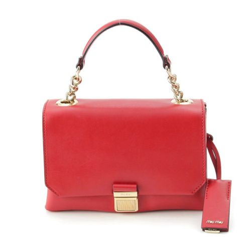 ミュウミュウ レザー マドラス ロゴ 2way ハンドバッグ 5BD017 レッド