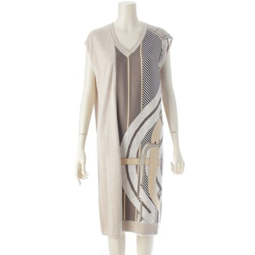 エルメス 19AW シルク ノースリーブ ツイルレーヌ ワンピース トップス アイボリー 40