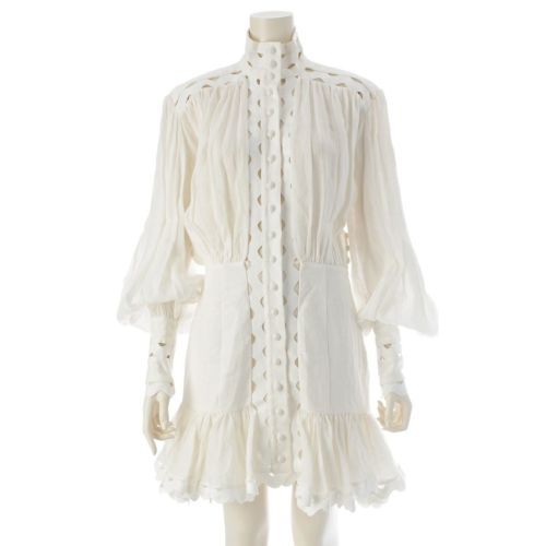 ZIMMERMANN ジマーマン ラミー ハイネック 前開き 長袖 シャツ ワンピース ドレス ホワイト 1