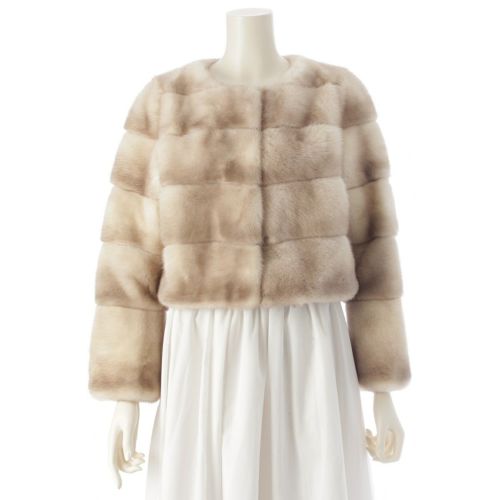 フォクシー 23年 ミンク シルク ファー クロップド ショート ジャケット アウター ベージュ