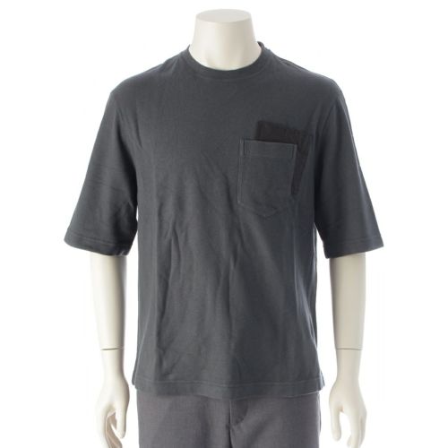 エルメス 25SS カシミヤ コットン 羊革 レザーポケット 半袖Ｔシャツ トップス H557950HA グレー S