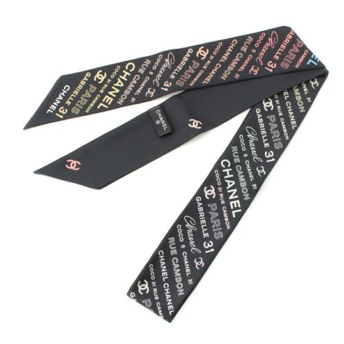 シャネル シルク ロゴ ココマーク スカーフ ブラック