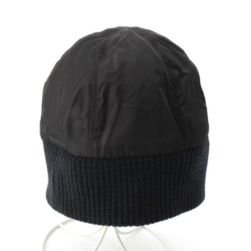 プラダ ウール カシミヤ ナイロン 切り替え ニットキャップ 帽子 ブラック S