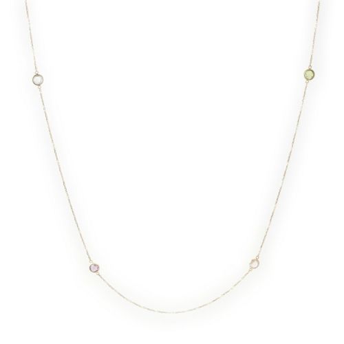 ノーブランド ステーション 8P カラーストーン 宝石 色石 4.00ct ロング ネックレス ジュエリー Au750 K18 イエローゴールド YG 3.9g