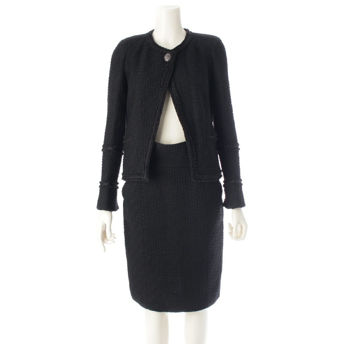 シャネル ウール シルク ココマーク ノーカラー スカートセットアップ  