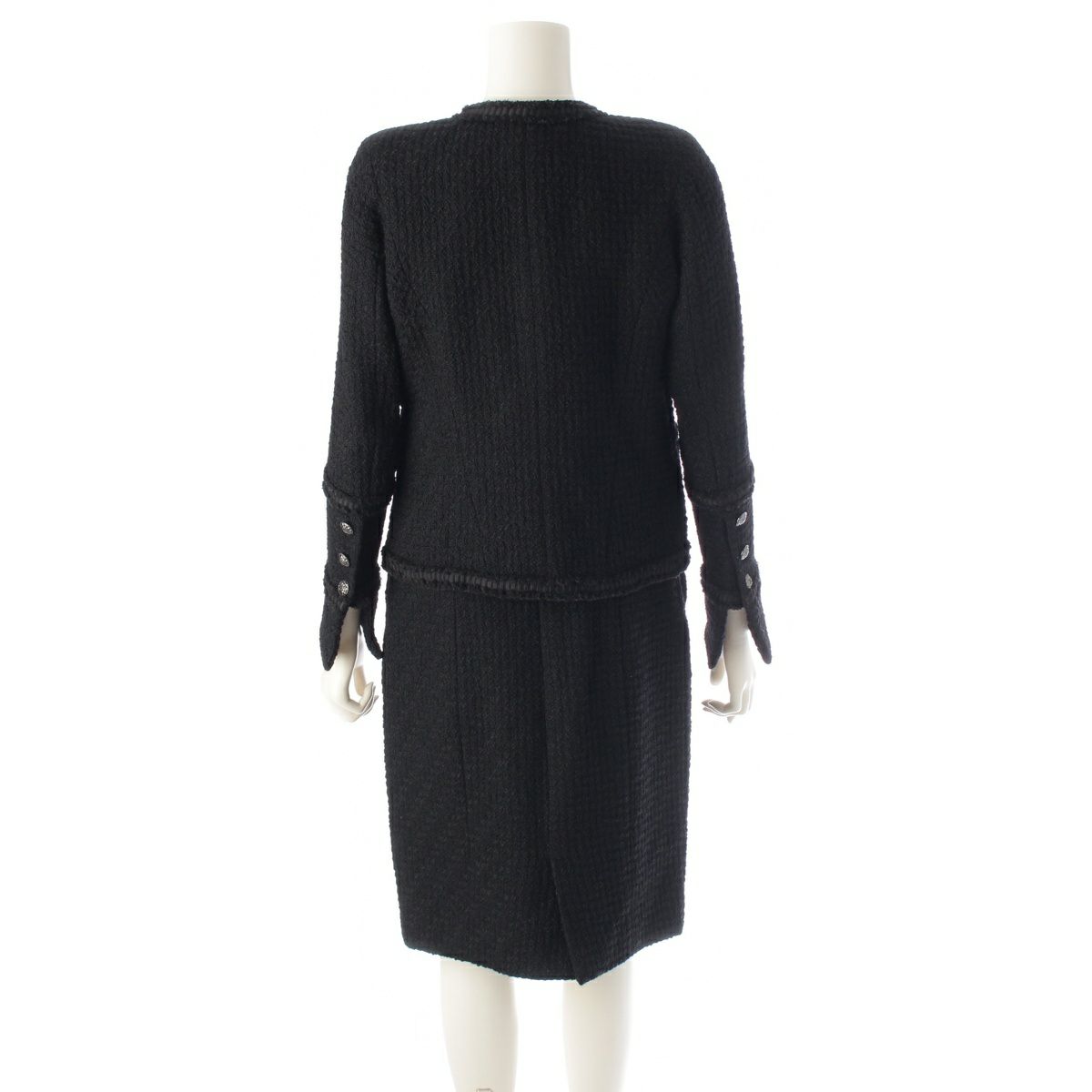 シャネル ウール シルク ココマーク ノーカラー スカートセットアップ  