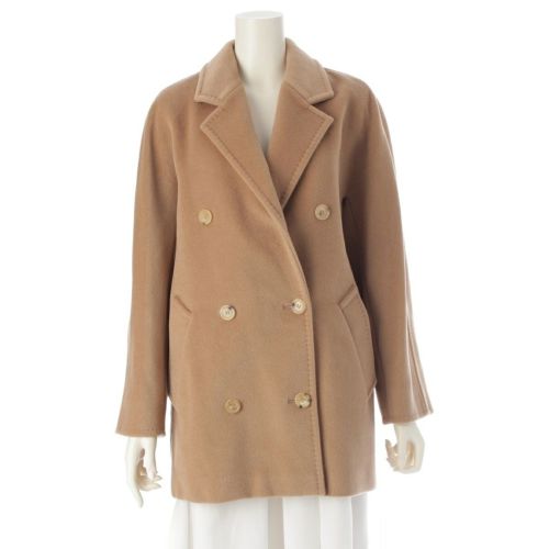 マックスマーラ 23年 REBUS ウール×カシミヤ ダブルブレスト ショート コート アウター ベージュ 36