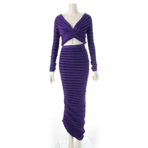 アライア 3Dベルベット オフショルダー ロング スカートセットアップ AA9H10493M750/AA9J21353M750 パープル 36