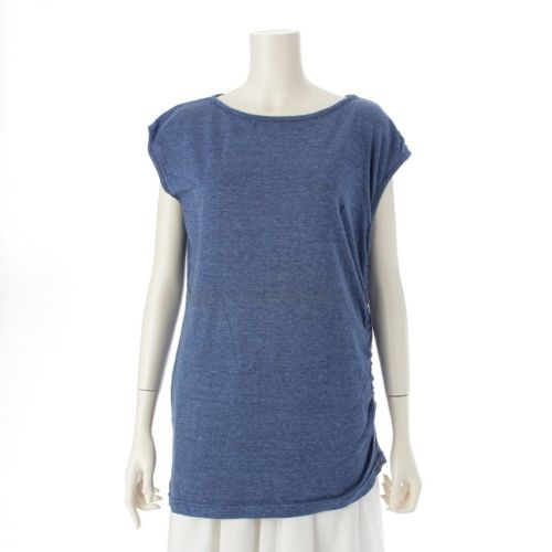 イッセイミヤケ 80s コットン 筆タグ ギャザー デザイン ノースリーブ トップス ネイビー ブルー系 M