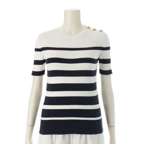 ヴァレンティノ・ガラヴァーニ コットン ボーダー 半袖 ニット トップス 5B3KC57P8MN ブルー×ホワイト M