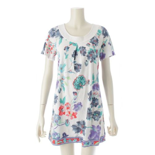 レオナール コットン フラワー 花柄 総柄 ワンピース ドレス 0339841 ホワイト 38