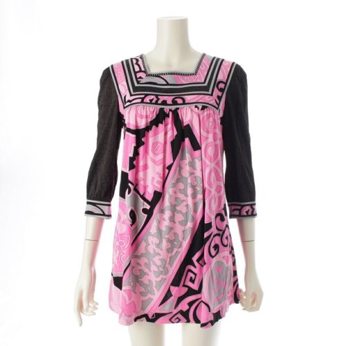 レオナール アセテート×ポリエステル カンカン フラワー 総柄 ワンピース ドレス 0189231 ピンク ブラック 38