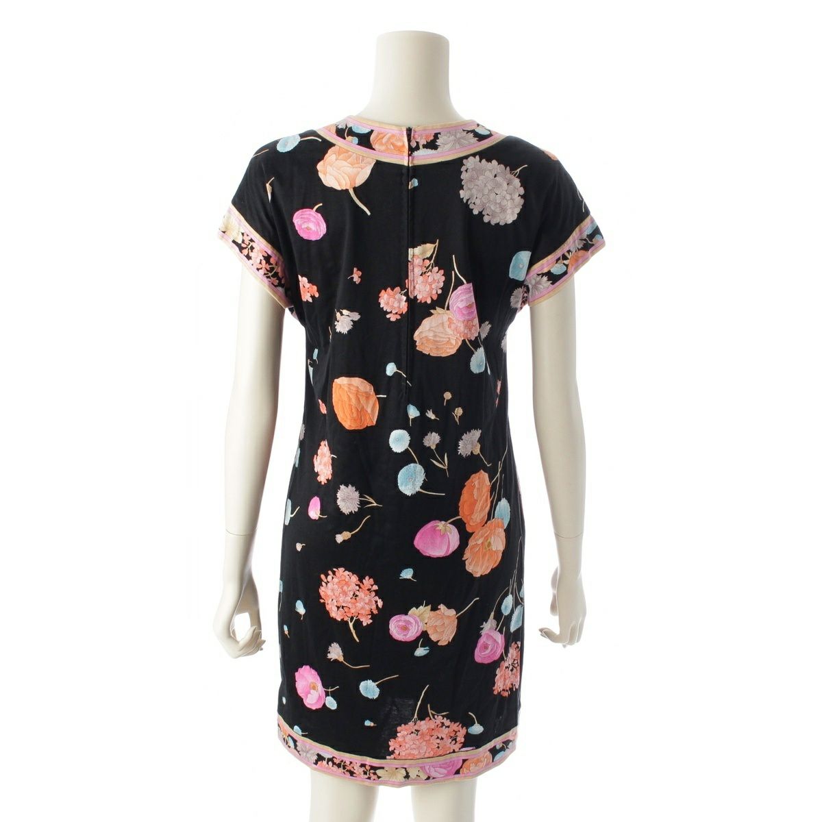 レオナール コットン フラワー 花柄 総柄 ワンピース ドレス ブラック  
