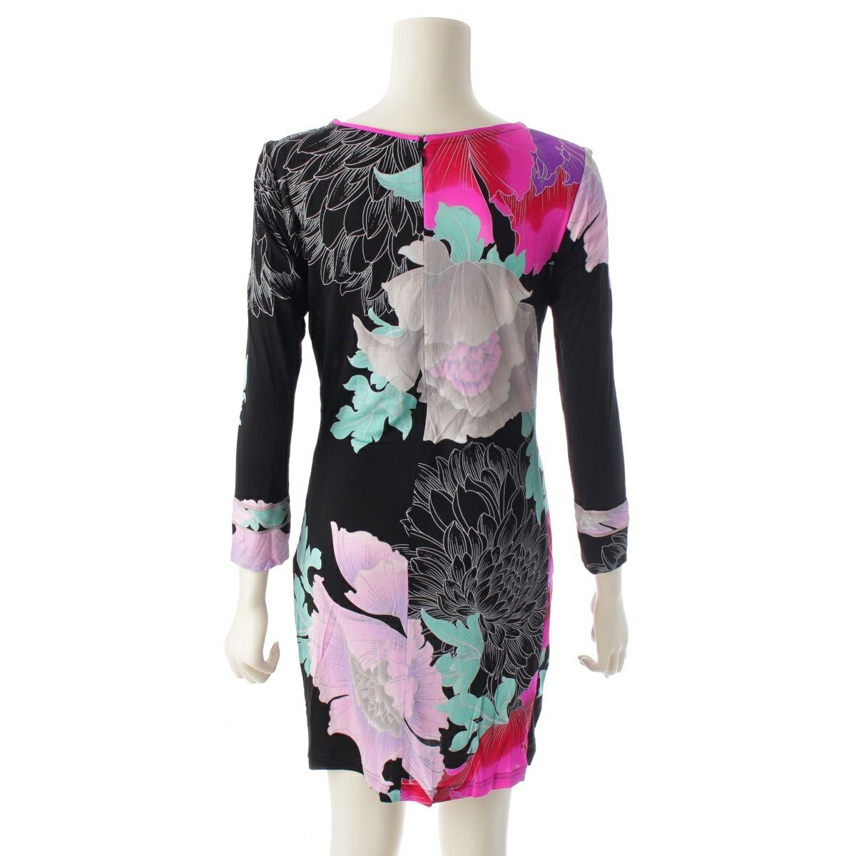 レオナール シルク フラワー 花柄 総柄 ワンピース ドレス ブラック 36  