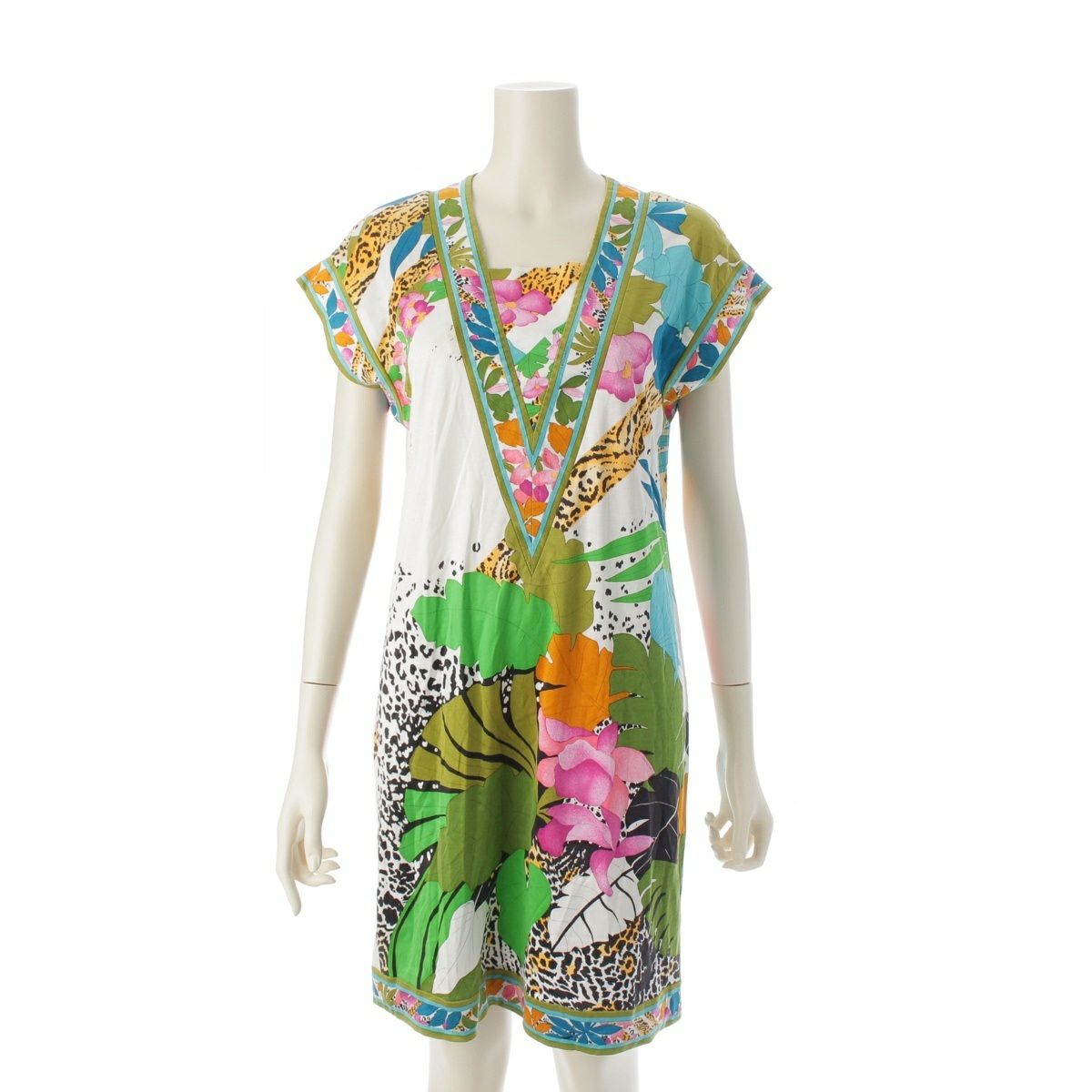 レオナール コットン フラワー 花柄 総柄 ワンピース ドレス ホワイト  