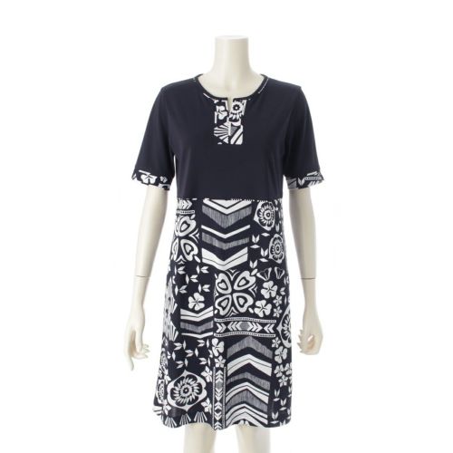 レオナール スポーツ フラワー 花柄 総柄 半袖 ワンピース ドレス 0559633 ネイビー 38