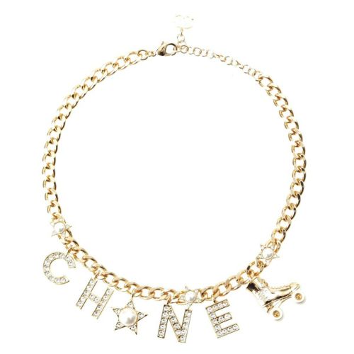 シャネル C24C GP ロゴ ラインストーン パール ローラースケート ネックレス ゴールド 71.1g