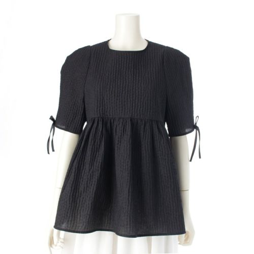 ヨリ 22SS リボン フクレフレア 半袖 ブラウス トップス YR2221-080SM ブラック 38