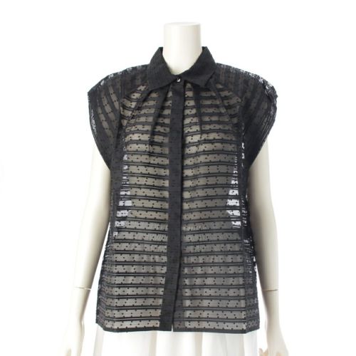 ドゥロワー 24SS コットン ナイロン ボーダージャガード ドットノースリー ブラウス トップス 6521-299-1152 ブラック 36