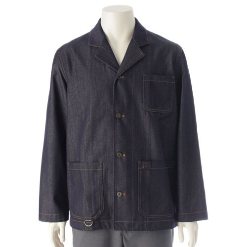ロエベ デニム ウール カーフスキン ワーク アナグラムレザーパッチ テーラードジャケット ライトアウター H526Y50X07 インディゴ ネイビー 44