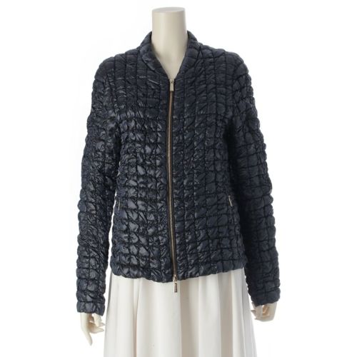 ムーレー ナイロン Felce ゴールド金具 ノーカラージャケット アウター ネイビー 44