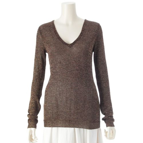 ミュウミュウ Vネック ラメ 長袖 ニット トップス ゴールド シルバー 40