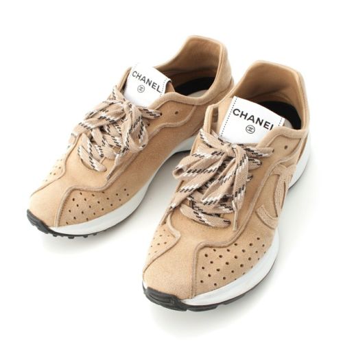 シャネル 21P スウェード ココマーク ローカット スニーカー シューズ G37307 ベージュ 37