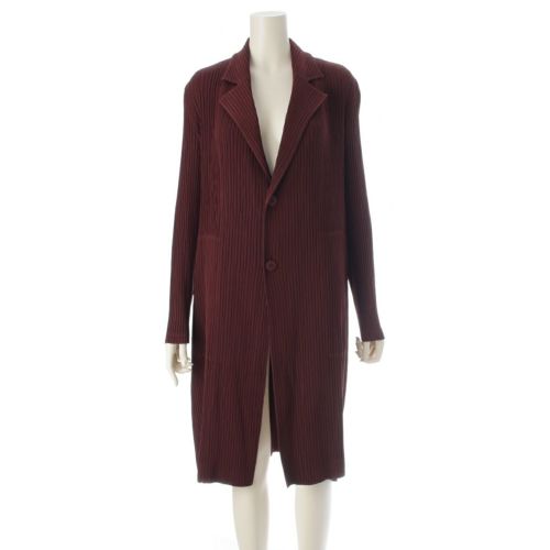 イッセイミヤケ 25年 HATCHING PLEATS プリーツ ロング ジャケット アウター コート IM53FA132 ダークブラウン 2