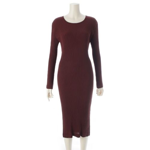 イッセイミヤケ 25年 HATCHING PLEATS プリーツ ロング 長袖 ワンピース ドレス IM53FH137 ダークブラウン 2