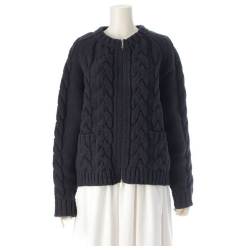 エルメス ウール カシミヤ混 ジップアップ セーター ケーブルニット ブラック 42