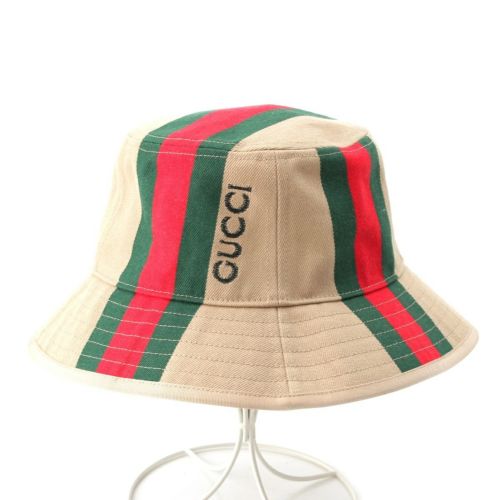 グッチ キャンバス ロゴ シェリーライン バケット ハット 帽子 788561 ベージュ M