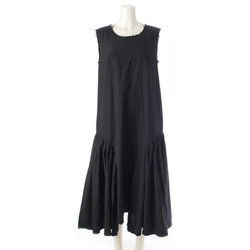 コムデギャルソン AD2022 23SS ポリエステル 製品染め ノースリーブロング 裁ち切り加工 ワンピース GK-O011 ブラック M