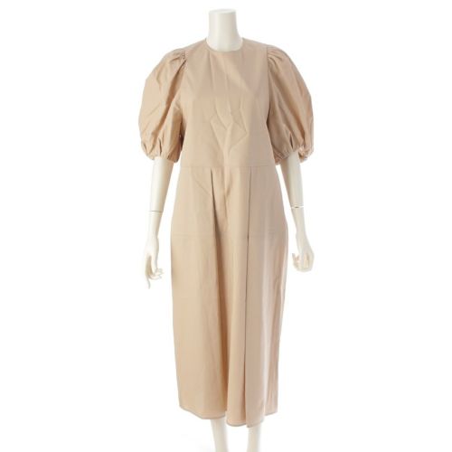 ドゥロワー 22SS コットン ギャバジン パフスリーブ 半袖 ロング ワンピース ドレス 6526-299-1275 ベージュ 36