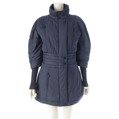 シャネル 14AW ウール リブニット 切り替え ダウンジャケット コート アウター P50141 ネイビー 34