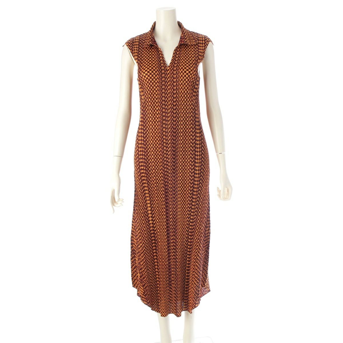 プリーツプリーズ イッセイミヤケ チェック柄 襟付き ノースリーブ  