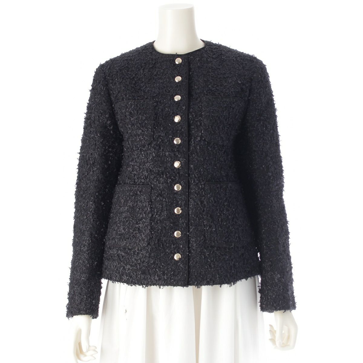 ドゥロワー★ノーカラー　ジャケット　ツイード　テクスチャード　コットン　シルク ドゥロワー☆ノーカラー ジャケット ツイード テクスチャード コットン