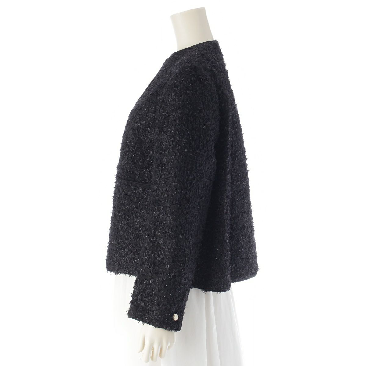 ドゥロワー 23AW コットン ツイード スナップ ノーカラージャケット