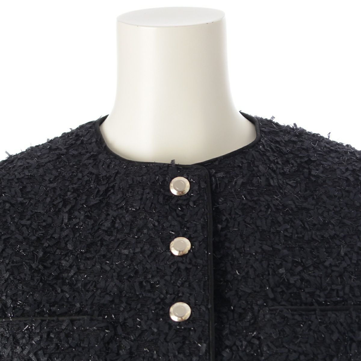 ドゥロワー 23AW コットン ツイード スナップ ノーカラージャケット